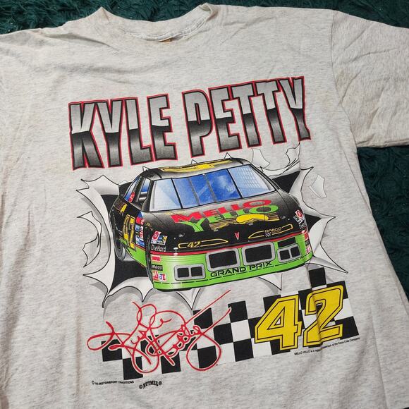 Vintage 1993 Kyle Petty #42 Mello Yello NASCAR Tee L Nutmeg Mills Double Sided - Picture 3 of 8